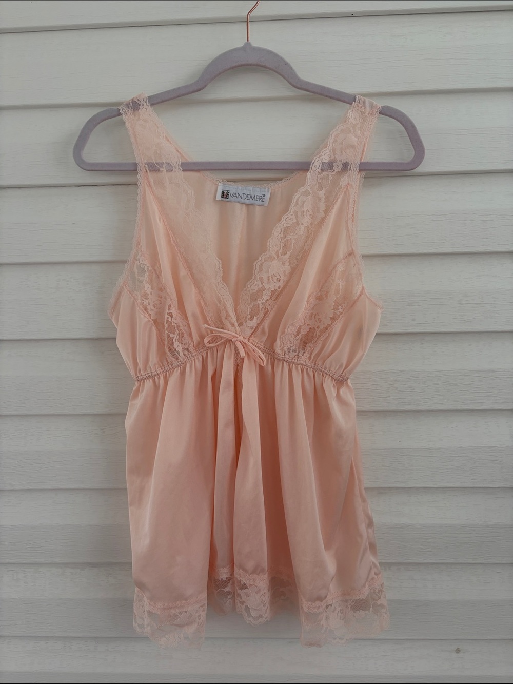 Vandemere Peach Satin Lace Camisole L Vintage Lingerie Babydoll Y2K